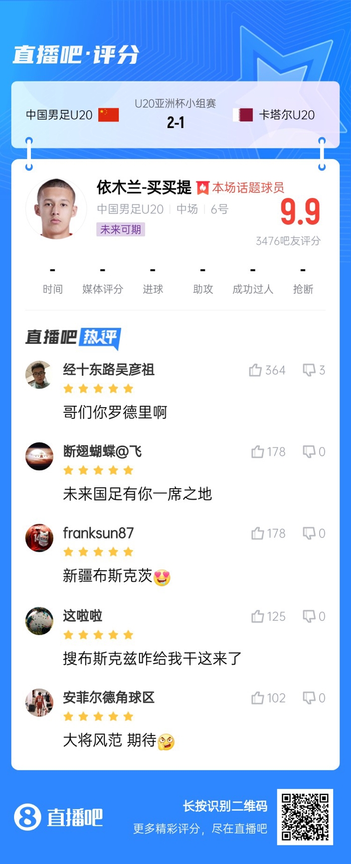  依木蘭+陳澤仕泰山中場(chǎng)連線(xiàn)！19歲依木蘭獲封：新疆布斯克茨！