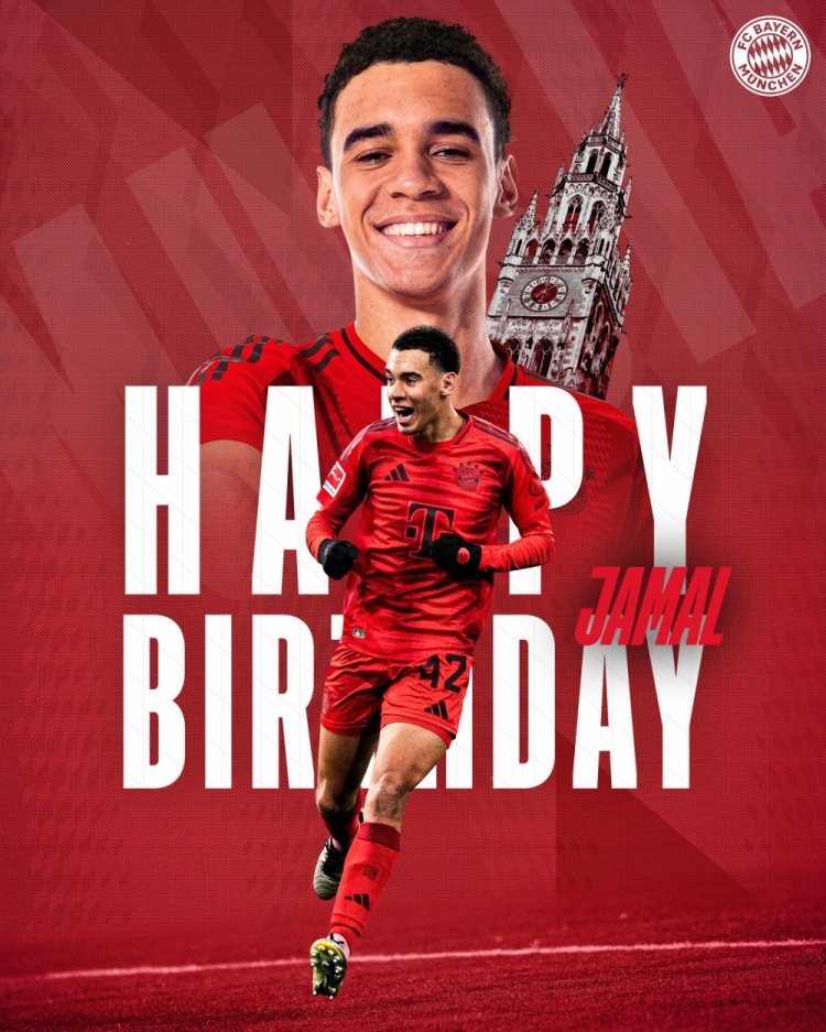  拜仁官方祝穆西亞拉22歲生日快樂，加盟至今出戰(zhàn)196次獲59球38助