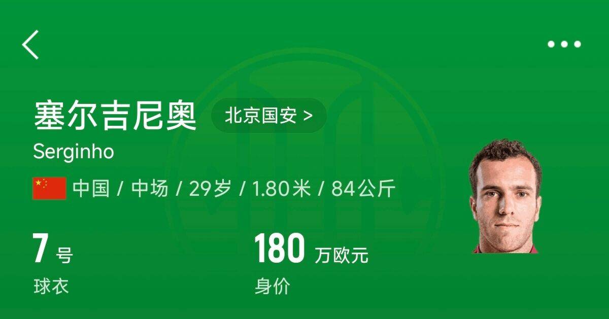  180萬(wàn)歐！塞爾吉尼奧成為中國(guó)身價(jià)最高的球員，武磊120萬(wàn)歐第2