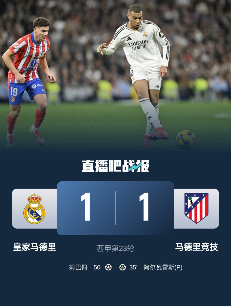  4平1負(fù)！皇馬聯(lián)賽對(duì)馬競(jìng)已5場(chǎng)不勝，4次戰(zhàn)成1-1